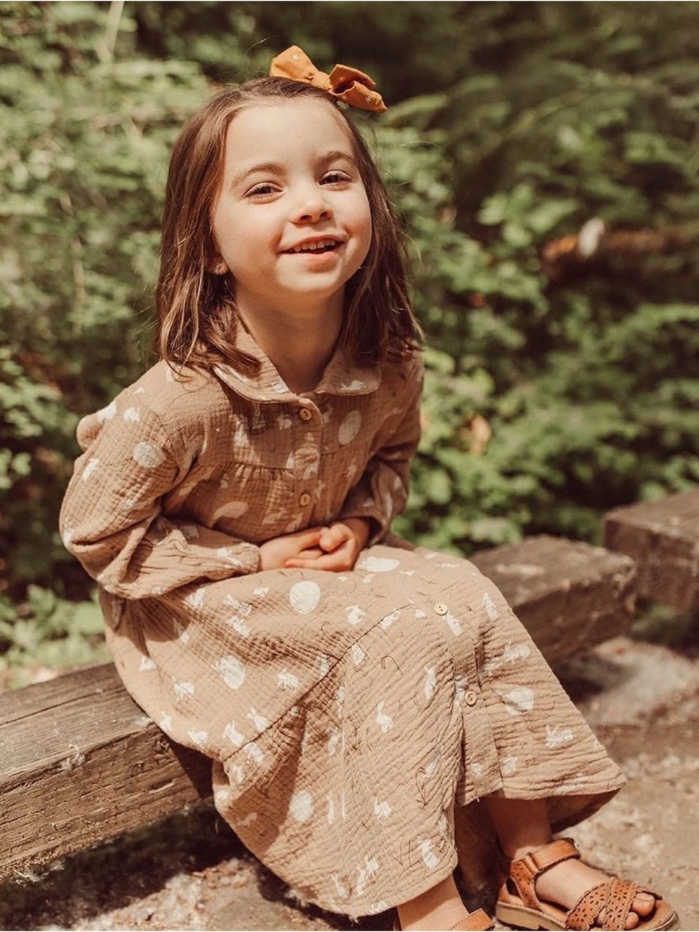 Gauzy Long Sleeve Baby Dress with Rabbit Print